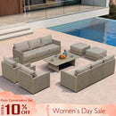 PURPLE LEAF Sanori Classical with Table Beige Patio Conversation Set with  Cushions and Ottoman for Poolside