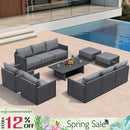PURPLE LEAF Sanori Classical with Table Grey Patio Conversation Set with  Cushions and Ottoman for Poolside