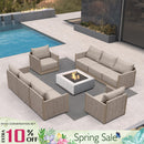 PURPLE LEAF Sanori Classical without Table Beige Patio Conversation Set with  Cushions and Ottoman for Deck