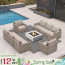 PURPLE LEAF Sanori Classical without Table Beige Patio Conversation Set with  Cushions and Ottoman for Deck