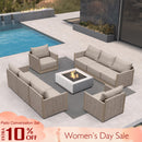 PURPLE LEAF Sanori Classical without Table Beige Patio Conversation Set with  Cushions and Ottoman for Deck
