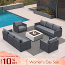 PURPLE LEAF Sanori Classical without Table Grey Patio Conversation Set with  Cushions and Ottoman for Deck