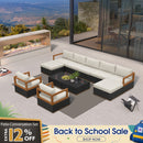 PURPLE LEAF Griffin Classical Patio Conversation Set Black with Cushion Pillows Ottoman and Premium Leather for Backyard Outdoor Living
