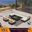 PURPLE LEAF Griffin Classical Patio Conversation Set Black with Cushion Pillows Ottoman and Premium Leather for Backyard Outdoor Living