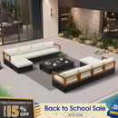 PURPLE LEAF Griffin Symmetrical Patio Conversation Set Black with Cushion Pillows Ottoman and Premium Leather for Luxury Outdoor Living