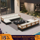 PURPLE LEAF Griffin Symmetrical Patio Conversation Set Black with Cushion Pillows Ottoman and Premium Leather for Luxury Outdoor Living