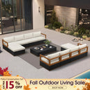 PURPLE LEAF Griffin Symmetrical Patio Conversation Set Black with Cushion Pillows Ottoman and Premium Leather for Luxury Outdoor Living