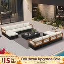 PURPLE LEAF Griffin Symmetrical Patio Conversation Set Black with Cushion Pillows Ottoman and Premium Leather for Luxury Outdoor Living