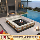 PURPLE LEAF Griffin U-shaped Patio Conversation Set Black with Cushion Pillows Ottoman and Premium Leather for Gathering Entertaining
