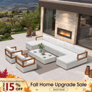 PURPLE LEAF Griffin Classical Patio Conversation Set White with Cushion Pillows Ottoman and Premium Leather for Backyard Outdoor Living