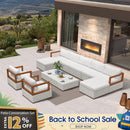 PURPLE LEAF Griffin Classical Patio Conversation Set White with Cushion Pillows Ottoman and Premium Leather for Backyard Outdoor Living