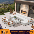 PURPLE LEAF Griffin Classical Patio Conversation Set White with Cushion Pillows Ottoman and Premium Leather for Backyard Outdoor Living
