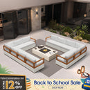 PURPLE LEAF Griffin L-shaped Patio Conversation Set White with Cushion Pillows Ottoman and Premium Leather for Patio Balcony
