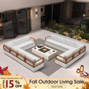 PURPLE LEAF Griffin L-shaped Patio Conversation Set White with Cushion Pillows Ottoman and Premium Leather for Patio Balcony