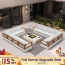 PURPLE LEAF Griffin L-shaped Patio Conversation Set White with Cushion Pillows Ottoman and Premium Leather for Patio Balcony