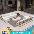 PURPLE LEAF Griffin Symmetrical Patio Conversation Set White with Cushion Pillows Ottoman and Premium Leather for Luxury Outdoor Living