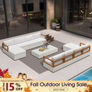 PURPLE LEAF Griffin Symmetrical Patio Conversation Set White with Cushion Pillows Ottoman and Premium Leather for Luxury Outdoor Living