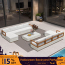 PURPLE LEAF Griffin Symmetrical Patio Conversation Set White with Cushion Pillows Ottoman and Premium Leather for Luxury Outdoor Living