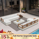 PURPLE LEAF Griffin Symmetrical Patio Conversation Set White with Cushion Pillows Ottoman and Premium Leather for Luxury Outdoor Living