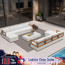 PURPLE LEAF Griffin Symmetrical Patio Conversation Set White with Cushion Pillows Ottoman and Premium Leather for Luxury Outdoor Living