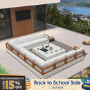 PURPLE LEAF Griffin U-shaped Patio Conversation Set White with Cushion Pillows Ottoman and Premium Leather for Gathering Entertaining