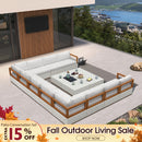 PURPLE LEAF Griffin U-shaped Patio Conversation Set White with Cushion Pillows Ottoman and Premium Leather for Gathering Entertaining