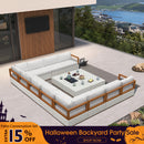 PURPLE LEAF Griffin U-shaped Patio Conversation Set White with Cushion Pillows Ottoman and Premium Leather for Gathering Entertaining