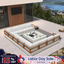 PURPLE LEAF Griffin U-shaped Patio Conversation Set White with Cushion Pillows Ottoman and Premium Leather for Gathering Entertaining