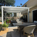 PURPLE LEAF Caesar LED Louvered Pergola with Integrated Solar Strip Lights Adjustable Aluminum Louvers Wind Resistant Pergolas for Patio Dining Deck Garden Yard White