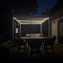 PURPLE LEAF Caesar LED Louvered Pergola with Integrated Solar Strip Lights Adjustable Aluminum Louvers Wind Resistant Pergolas for Patio Dining Deck Garden Yard White