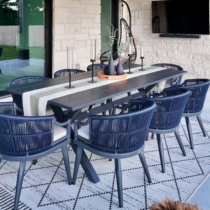 PURPLE LEAF Outdoor Dining Set All Weather Wicker Patio Dining Set with Rectangular Aluminum Table and Modern Armrest Dining Chairs for Garden Deck Backyard Kitchen