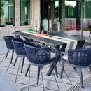 PURPLE LEAF Outdoor Dining Set All Weather Wicker Patio Dining Set with Rectangular Aluminum Table and Modern Armrest Dining Chairs for Garden Deck Backyard Kitchen