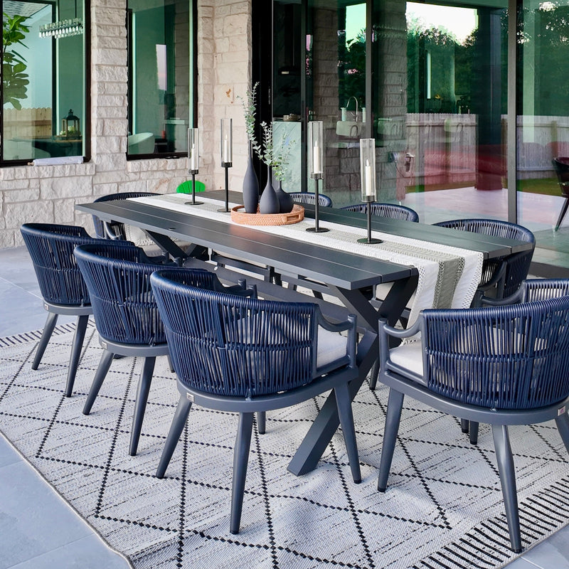 PURPLE LEAF Outdoor Dining Set All Weather Wicker Patio Dining Set with Rectangular Aluminum Table and Modern Armrest Dining Chairs for Garden Deck Backyard Kitchen