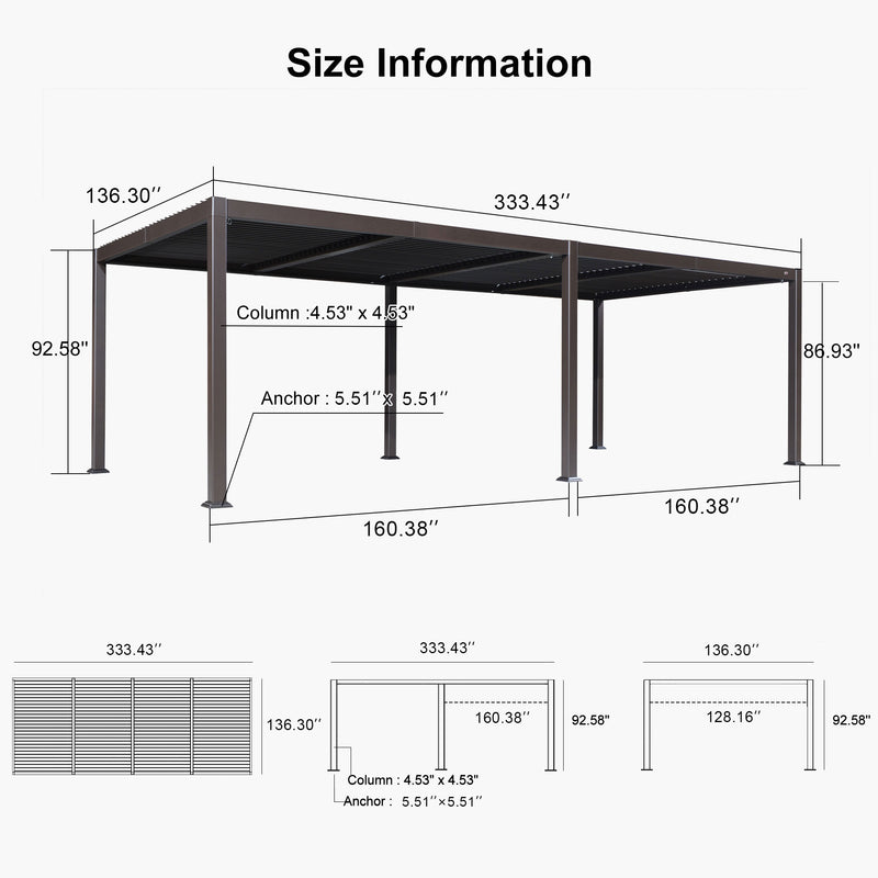 PURPLE LEAF Louvered Pergola Outdoor Adjustable Roof Modern Patio Aluminum Pergola for Deck Backyard Garden Hardtop Gazebo