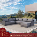 PURPLE LEAF Sanori L-Shaped Patio Couch Set Modular Sofa with Grey Cushions and Ottoman for Backyard