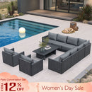 PURPLE LEAF Sanori L-Shaped Patio Couch Set Modular Sofa with Grey Cushions and Ottoman for Backyard