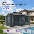 PURPLE LEAF Luxury Sunroom Solarium 360° Transparent Outdoor Living Room with Elegant Curtains Outdoor Gazebo with 4-Side Sliding Doors and Windows for Entertaining with String Lights