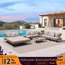 PURPLE LEAF Sicilia L-Shaped Modular Outdoor Sectional with Oatmeal Greige Cushions Flexible Layout for Garden Poolside