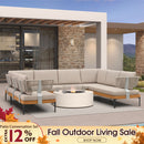 PURPLE LEAF Sicilia U-Shaped Modular Outdoor Sectional with Oatmeal Greige Cushions Flexible Layout for Porch Backyard