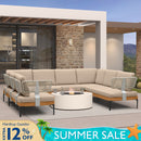 PURPLE LEAF Sicilia U-Shaped Modular Outdoor Sectional with Oatmeal Greige Cushions Flexible Layout for Porch Backyard