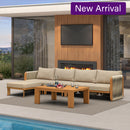 PURPLE LEAF Byron L-Shaped Modular Outdoor Sectional with Wide-Band Woven Design and Wood-Grain Aluminum Frame for Garden Patio