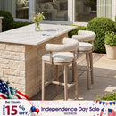 PURPLE LEAF Provence Outdoor Bar Stools Set of 2 Modern Olefin Upholstered Barstools with Back and Armrest Bar Chairs for Garden Kitchen Island
