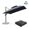 PURPLE LEAF dark grey cantilever patio umbrella, UV50+ fade resistant, includes weighted base.