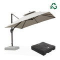 PURPLE LEAF UV50+ fade resistant cantilever patio umbrella in beige with weighted base.
