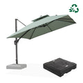 PURPLE LEAF UV50+ fade resistant cantilever patio umbrella in pale green, includes base.