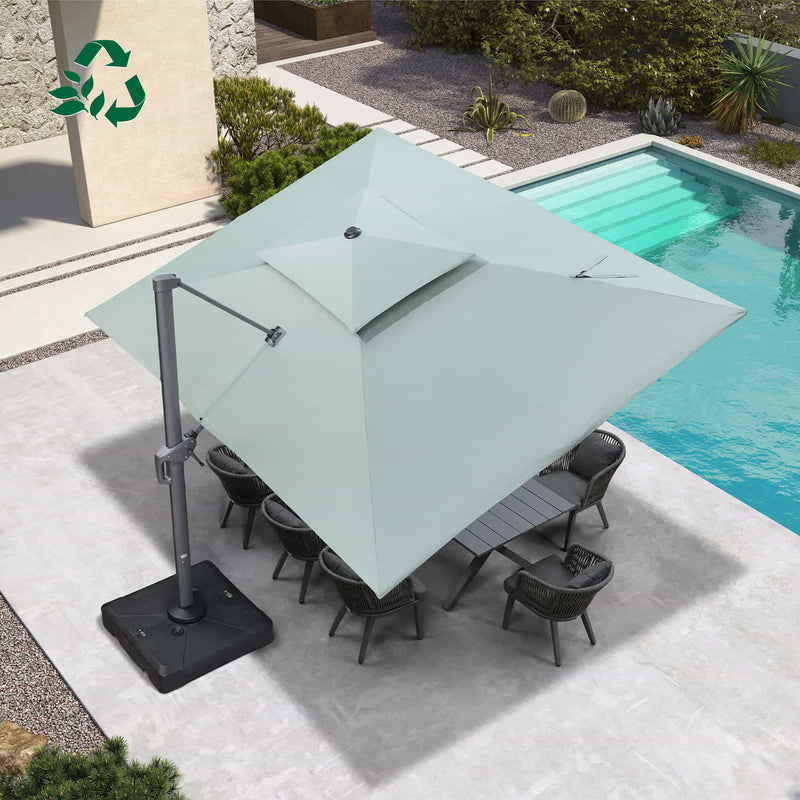 PURPLE LEAF Double Top 10 / 11 / 12 ft UV50 Fade-Resistant Outdoor Umbrellas Square Cantilever Olefin Fabric Patio Umbrella - Purple Leaf Garden Mint Green