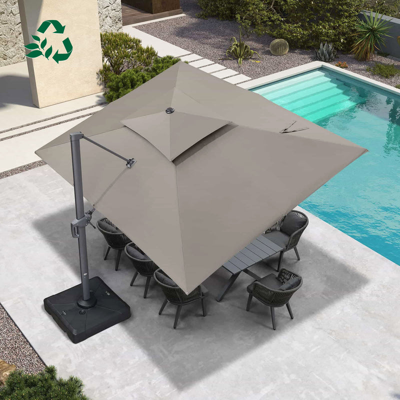 PURPLE LEAF Double Top 10 / 11 / 12 ft UV50 Fade-Resistant Outdoor Umbrellas Square Cantilever Olefin Fabric Patio Umbrella - Purple Leaf Garden Taupe