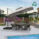 PURPLE LEAF Double Top 10 / 11 / 12 ft UV50 Fade-Resistant Outdoor Umbrellas Square Cantilever Olefin Fabric Patio Umbrella - Purple Leaf Garden Light Grey