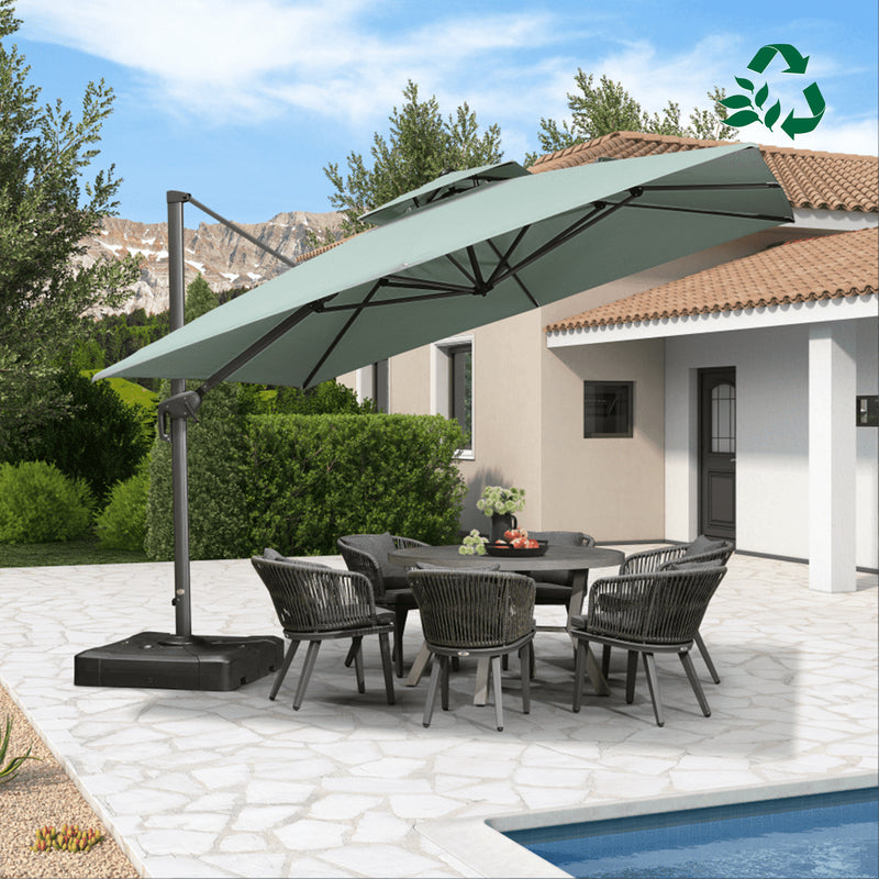 PURPLE LEAF Double Top 10 / 11 / 12 ft UV50 Fade-Resistant Outdoor Umbrellas Square Cantilever Olefin Fabric Patio Umbrella - Purple Leaf Garden Mint Green