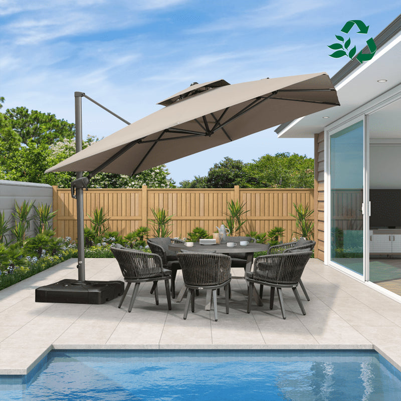 PURPLE LEAF Double Top 10 / 11 / 12 ft UV50 Fade-Resistant Outdoor Umbrellas Square Cantilever Olefin Fabric Patio Umbrella - Purple Leaf Garden Taupe